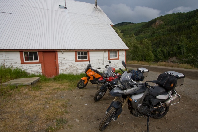 Three Adventure bikes at the River Song